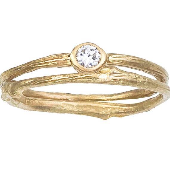 Simple Engagement Ring and matching Band Set  -  Round Bezel Set  -  White Diamond   -  Yellow Gold  -  Good Buy