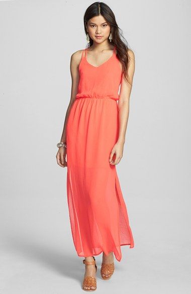 $48 dee elle Tie Back Neon Maxi Dress (Juniors) available at #Nordstrom
